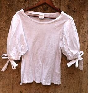 Cinq à Sept White Puff Sleeve Top with Tie Cuffs – Size Small